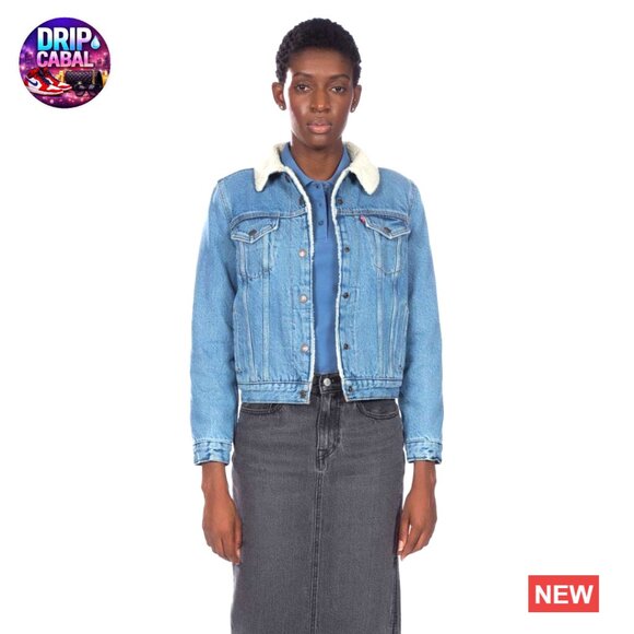 Original Sherpa Trucker Jacket Classic Denim Cozy Lined Winter Warm Y2K